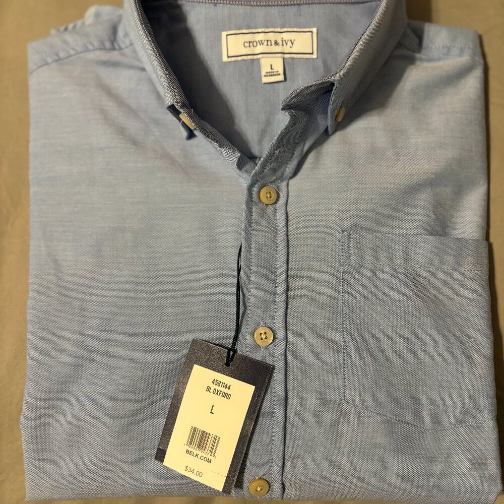 Crown & Ivy Boys Blue Collar Shirt Long Sleeve Size L